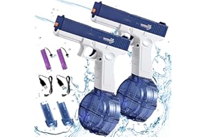 HYNXM 2 Piece Set Electric Water Gun, Water Guns for Adults Kids, Double Magazine 434CC+58CC Large Capacity Automatic Water Gun, Up to 25 FT Long Range, Toys for Pool, Beach, Outdoor Activities