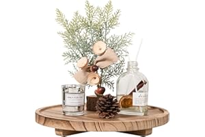 ZOOCATIA 11" Round Decorative Tray Wood Bathroom Counter Organizer Farmhouse Kitchen Decor Wooden Riser for Soap Dish, Perfume, Candle, Sponge, Brown