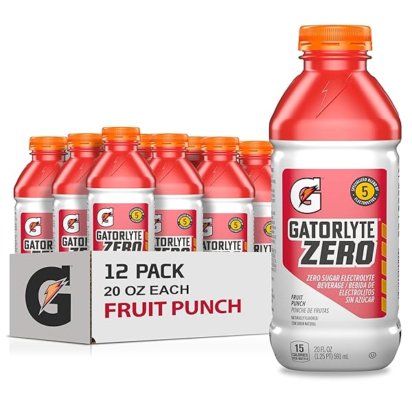 GATORLYTE ZERO, FRUIT PUNCH, ZERO SUGAR HYDRATION, 20 FL OZ (PACK OF 12)