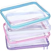 Hauojaus 4 Pcs Clear Hard Shell Zipper Case, Hard Sided Pencil Case Clear Zipper Toys Puzzles Organizer, Travel Plastic Pouch for Makeup Storage Box, Building Blocks Bins