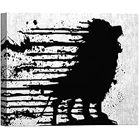 SIGNWIN Canvas Wall Art Silhouette of A Roaring Lion with Ink Splashes Animals Wildlife Digital Art Minimalism Black and White for Living Room, Bedroom, Office - 12x18 inches