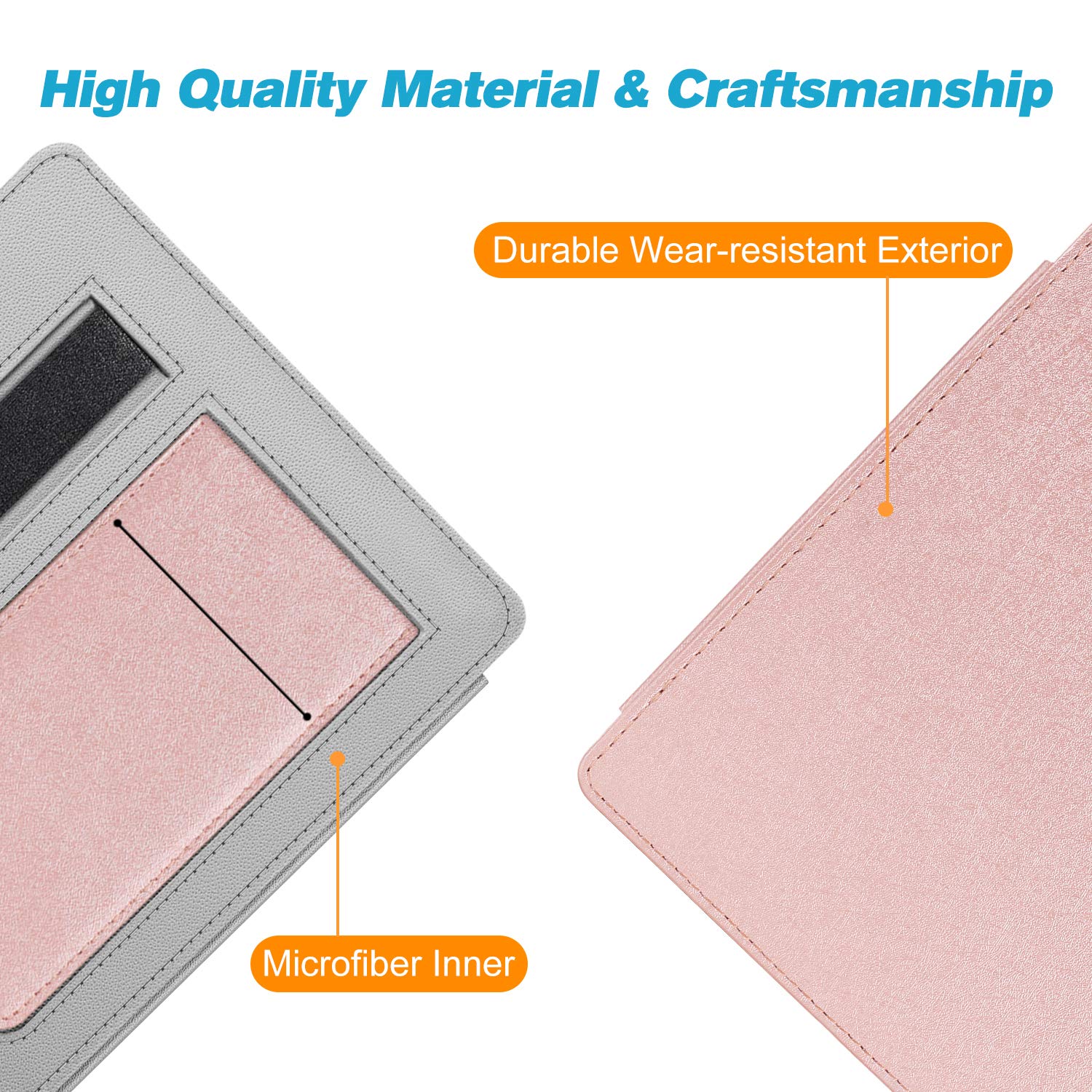 CaseBot Stand Case for Kindle Oasis (10th/9th Generation, 2019/2017 Release) - Premium PU Leather Sleeve Cover with Card Slot and Hand Strap, Rose Gold