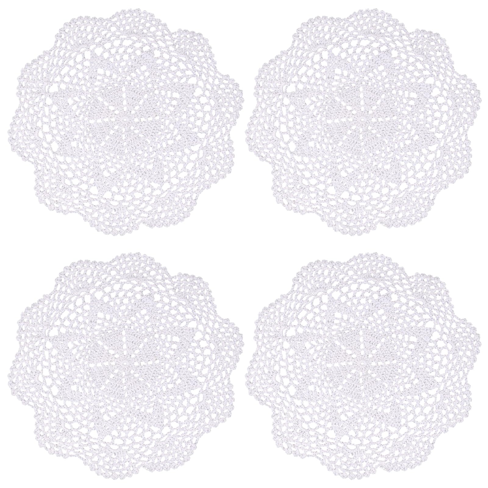 kilofly Crochet Cotton Lace Table Placemats Doilies Value Pack, 4pc, Roma, White, 10 inch