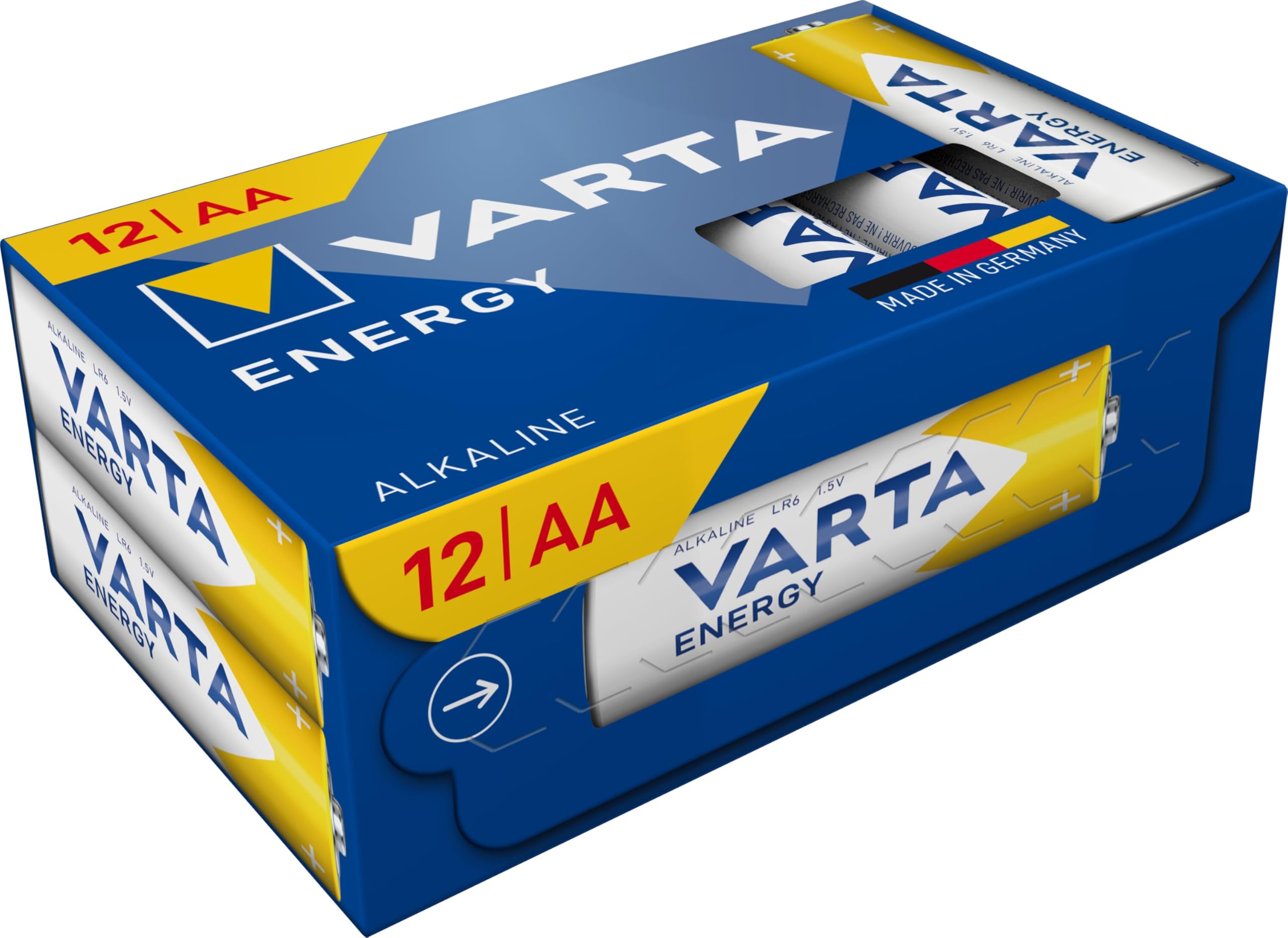 VARTA Batterien AA, 12 Stück Cube, Energy - Alkaline Mignon Batterien LR6 mit 1,5 V - Made in Germany - einfacher Grundbedarf