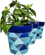 Hum Flowerpots 22cm Set of 3 Blue Geometric Indoor Outdoor Plastic Pots view 7