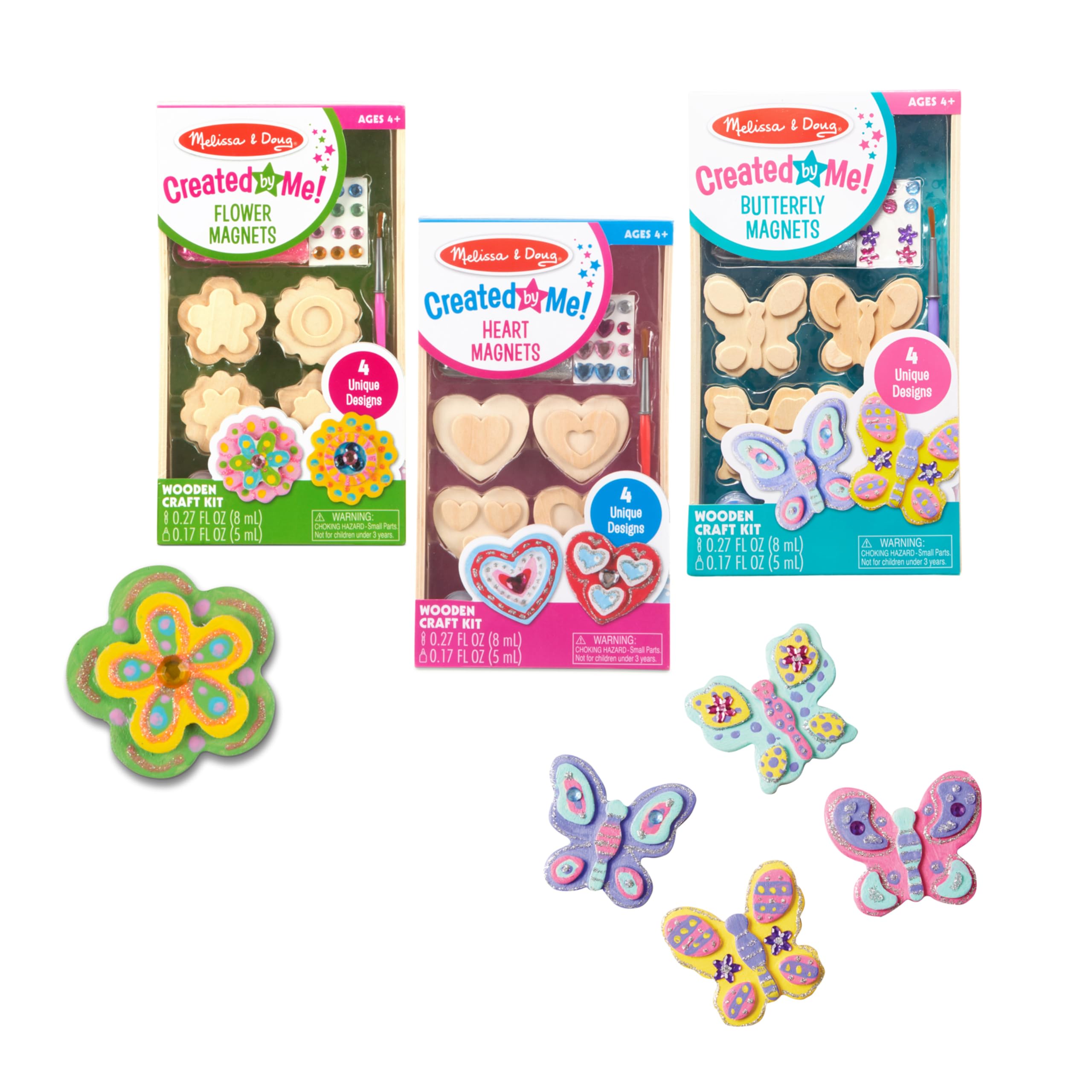 Melissa & Doug Created By Me! Paint & Decorate Your Own Wooden Magnets Craft Kit – Butterflies, Hearts, Flowers - Kids Craft Kits, Great Activity For Rainy Days And Party Favors, Ages 4+