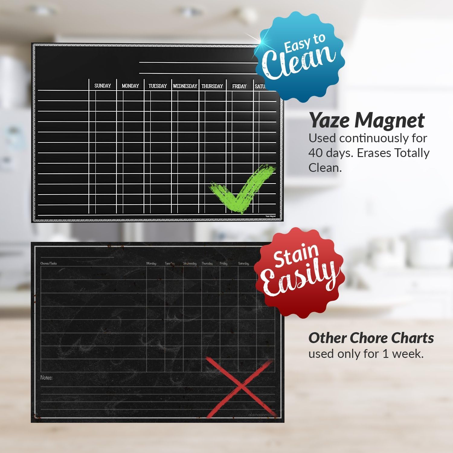 Magnetic Chore Chart for Kids - 4 Chalk Markers - Children’s Dry Erase Chalkboard Calendar for Multiple Household Chores & Responsibilities - Easy-to-Clean Reusable Family Refrigerator Weekly Planner : Office Products