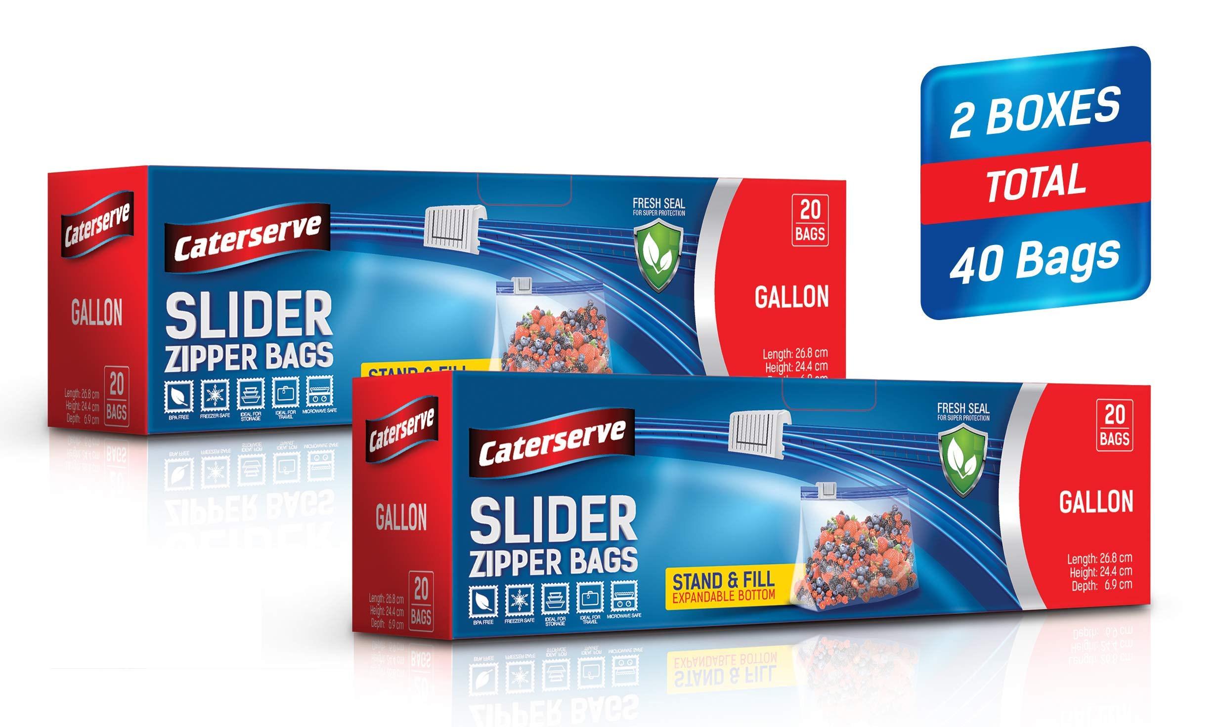 40 Ziplock Bags – 1Gallon Large Freezer Bags – Resealable Slider zip – Stand and Fill Expandable Bottom – Freezer and Microwave Safe, Heavy Duty BPA Free Plastic