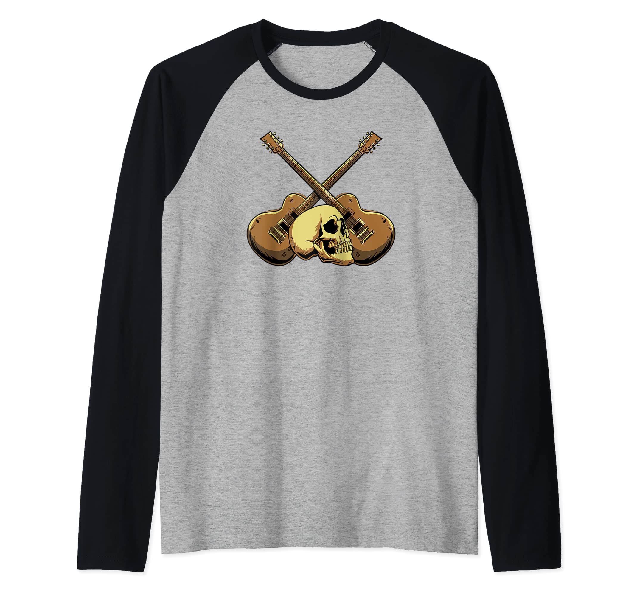 Electric Guitar Musician - E-Guitar Skull Rock Guitarist Raglan Baseball Tee