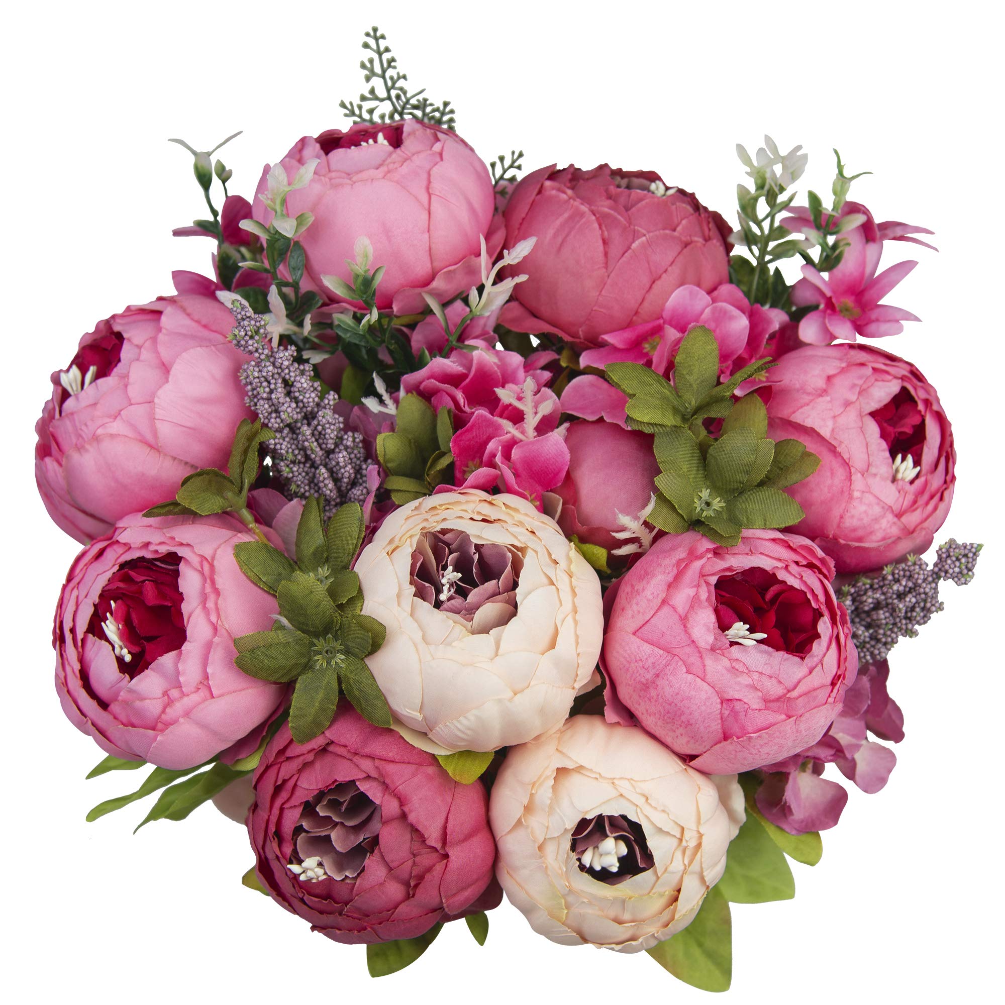 HUAHUASHIJIE Vintage Artificial Peonies Silk Peony Flowers Bouquet for Wedding Bridal Home Décor – Beautiful Floral Centerpiece Arrangement Decoration with 2 Bouquets (Mixed Pink, Spring Pink)
