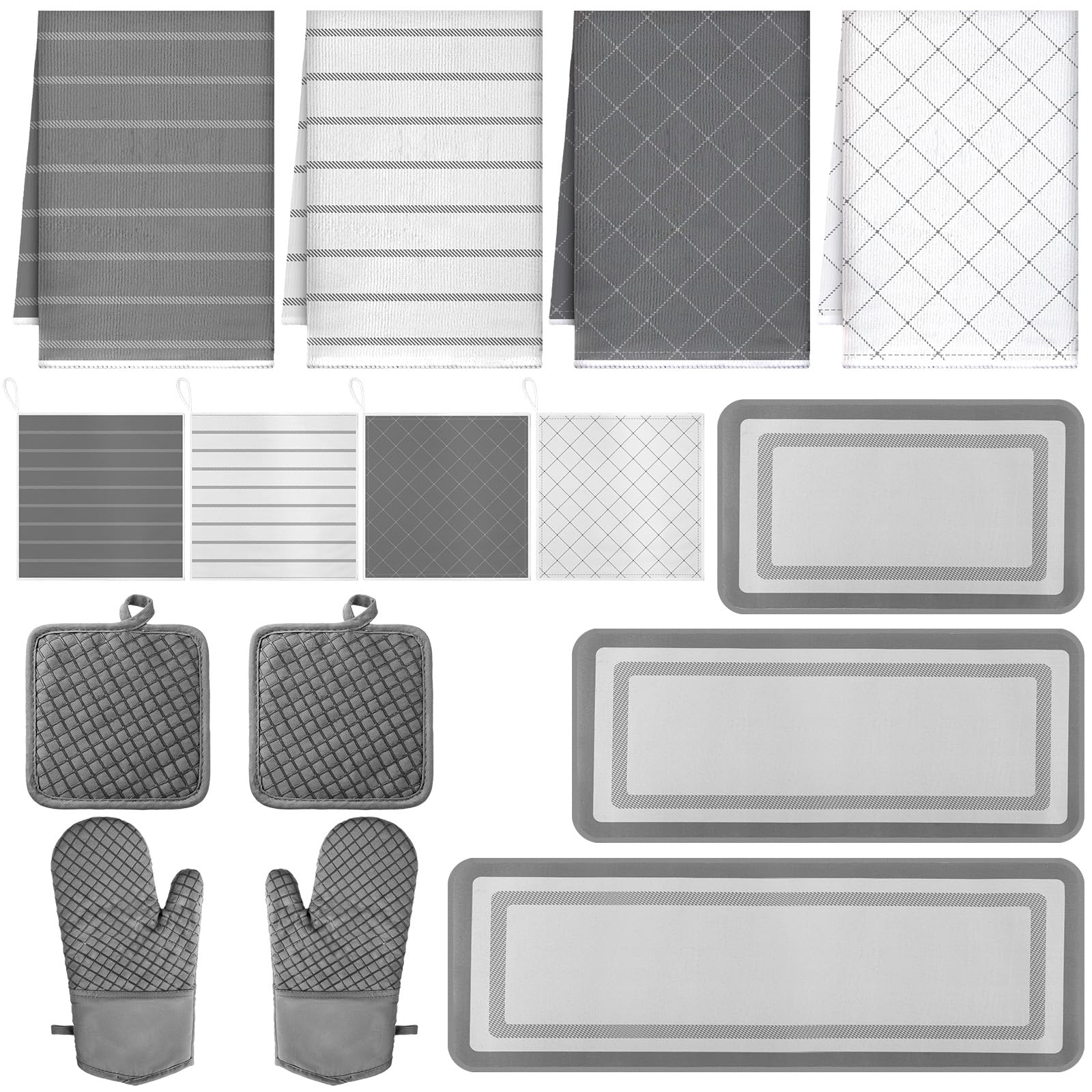 Photo 1 of SmoothNovelty 15pcs Oven Mitts Pot Holders Kitchen Rug Mats Kitchen Towels and Dishcloths Absorbent Set Heat Resistant Oven Gloves Pot Pads with Non-Slip Silicone Surface for Cooking Baking Grilling