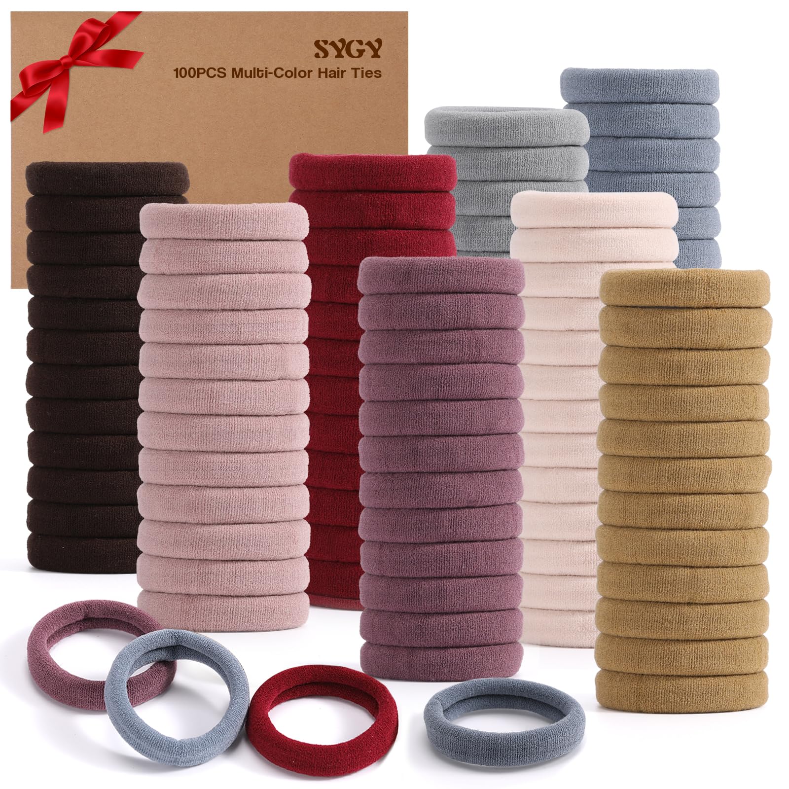 Photo 1 of 100PCS Elastic Cotton Hair Bands, Seamless No-Damage Ponytail Holders for Thick or Thin Hair, Soft Hair Accessories for Women and Girls, Coral Color