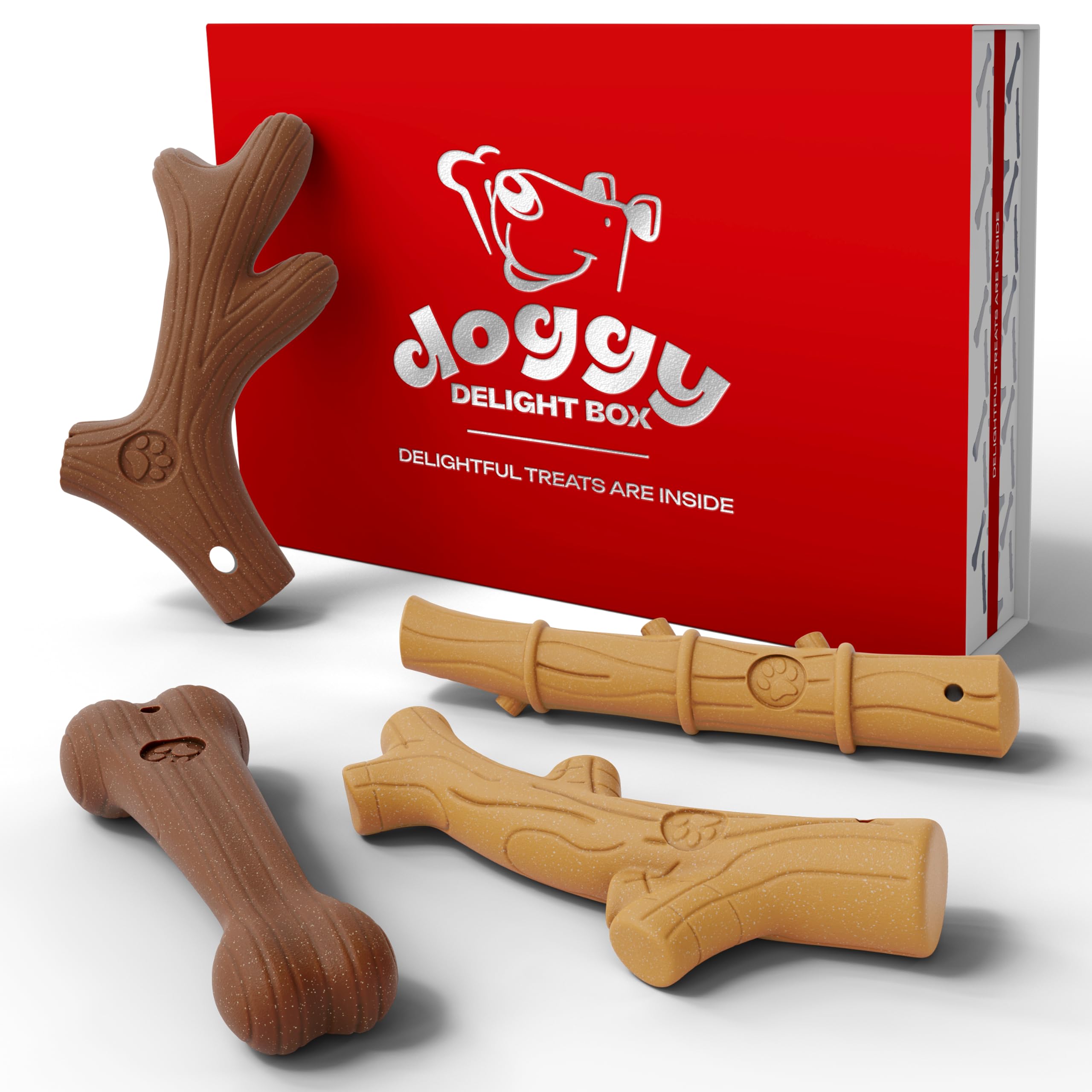 Design Shed Dog Chew Toys 4 Piece, Wood Sawdust Durable Dog Chew Toy Bone For Aggressive Chewers With Real Beef And Bacon Flavor, Bones For all Small to Medium dog Breed