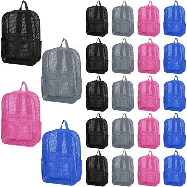 Silkfly 12-Pack Mesh Clear Backpacks - 17 Inch Heavy Duty See-Through Bookbags For School, Sports & Travel (6 Colors)