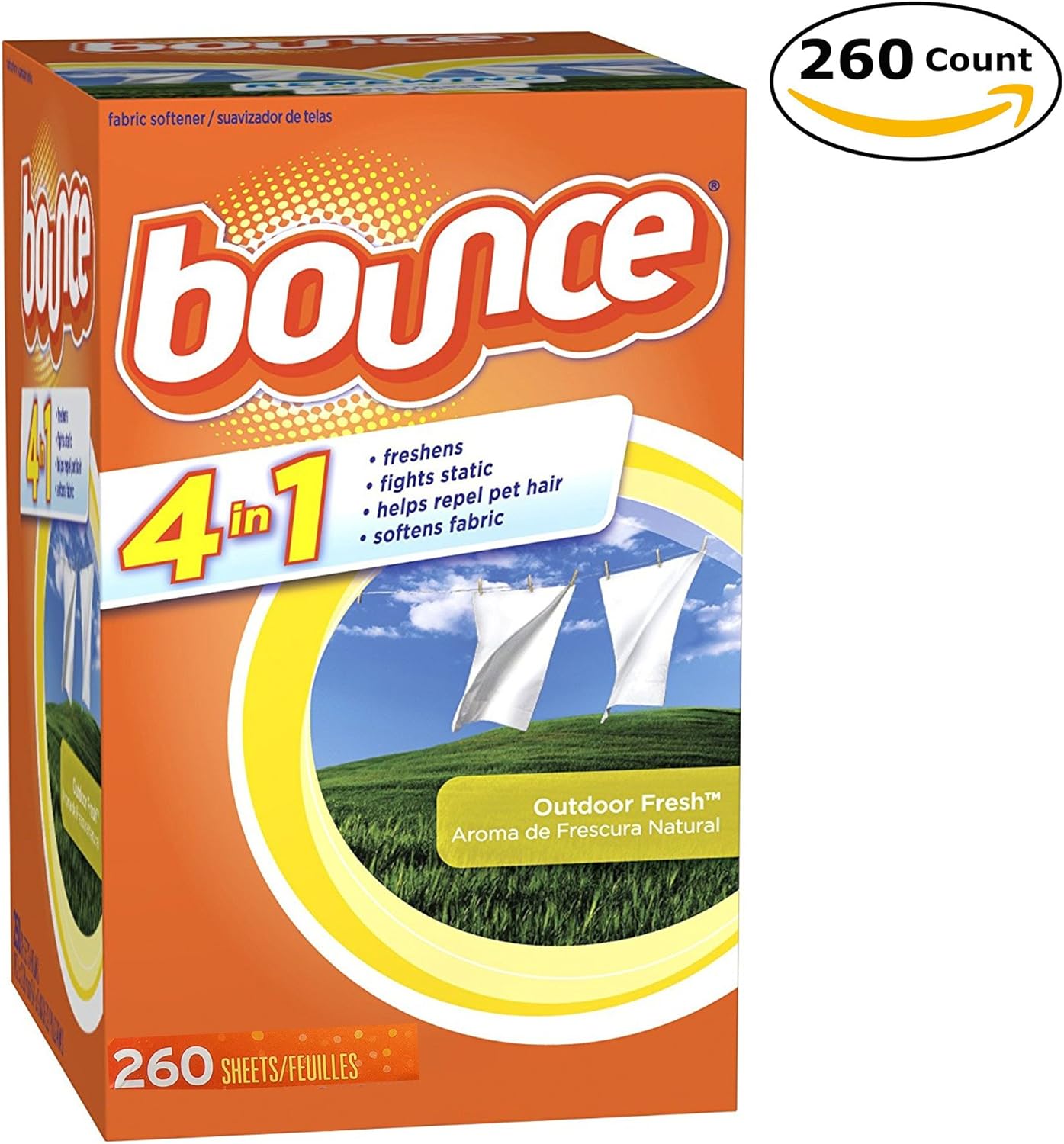 Bounce Fabric Softener Dryer Sheets Outdoor Fresh Scent 260