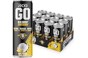 JOCKO FUEL Jocko GO Energy Drink - KETO, Vitamin B12, Vitamin B6, Electrolytes, L Theanine, Magnesium- All Natural Energy Boost, Sugar Free Nootropic Monk Fruit Blend - 12 Pack (Pineapple Coconut Flavor)