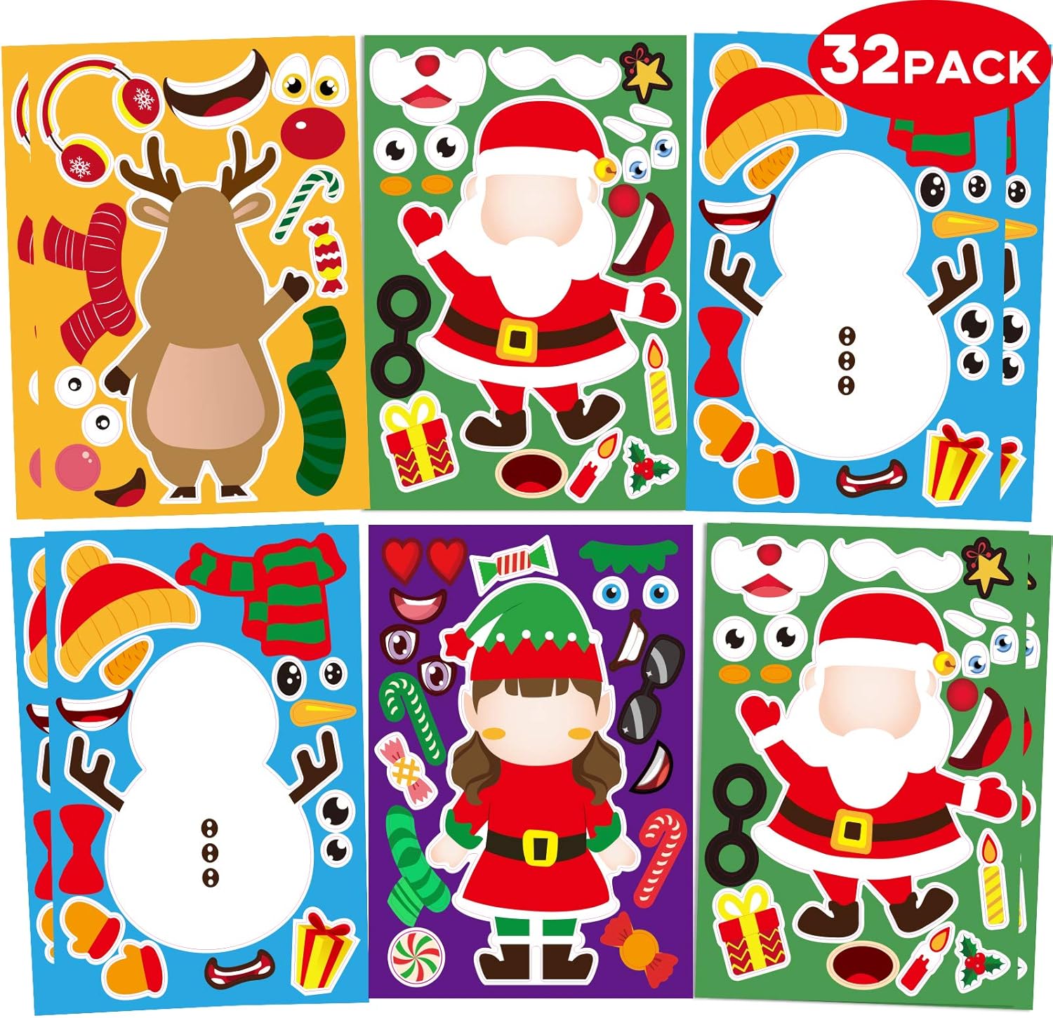 32 Sheets Christmas Party Games Stickers for Kids Make Your