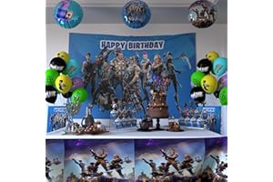 Nelton Video Game Birthday Party Supplies Includes Backdrop , Cake Topper, Cupcake Topper, Balloons, Table Cloth, Blue