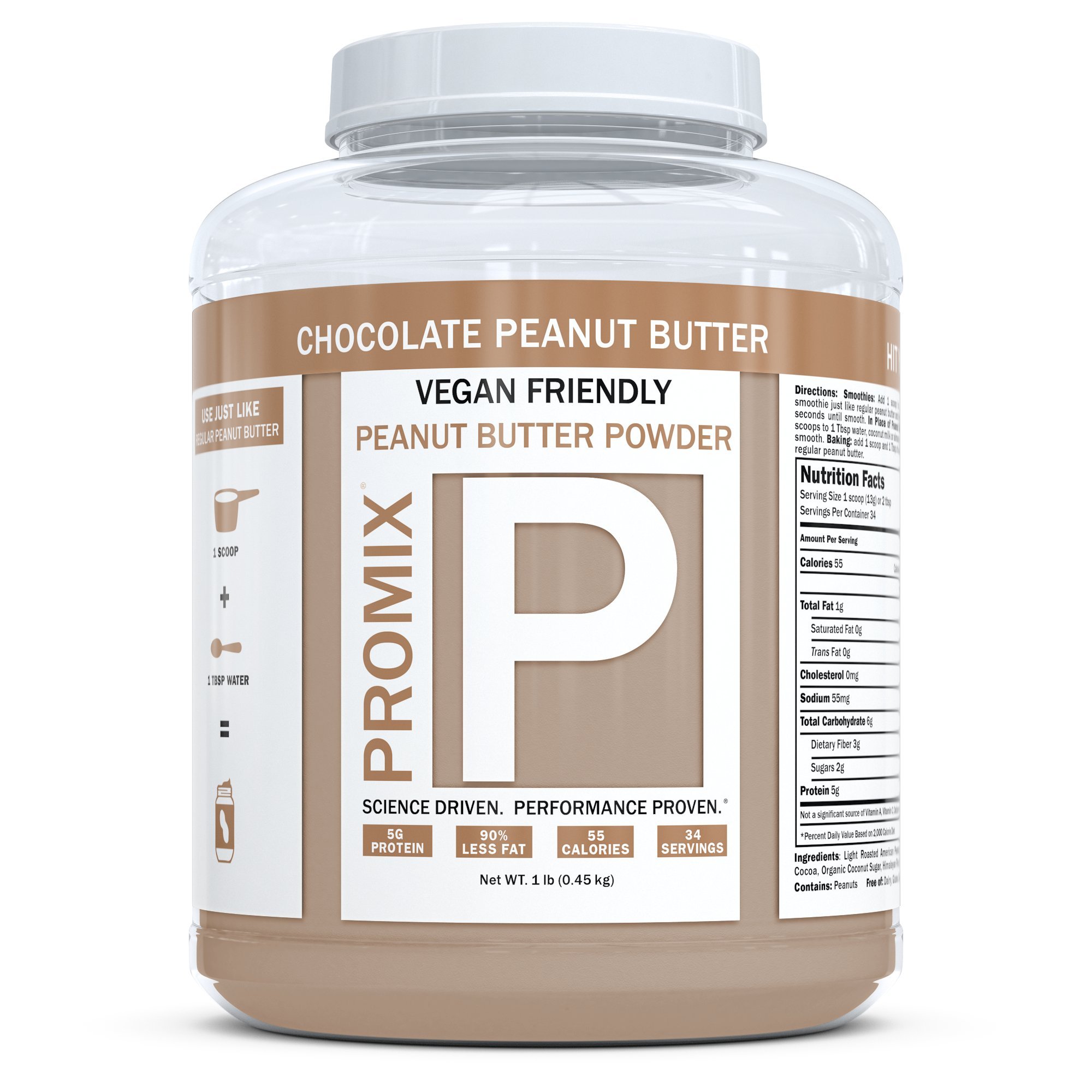 PROMIX Chocolate Peanut Butter Powder, 1lb 5g Protein, 55 Calories