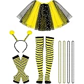QLINLEAF Bee Tutu Costume Accessories Bee Bopper Antenna Headband Striped Knee Guards Thigh High Socks for Halloween Bee Birthday Themed Party Costume Cosplay Party Yellow