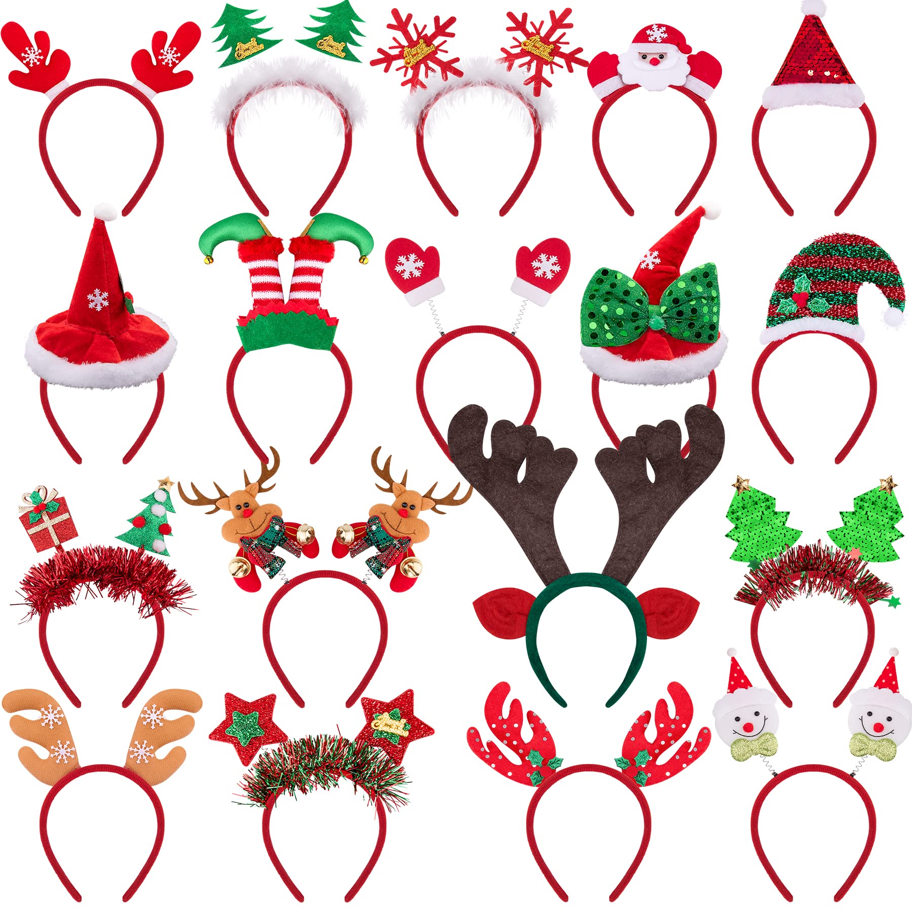 BQTQ 18 Pieces Christmas Headbands Snowman Reindeer Christmas Tree Elves Headbands Costume for Xmas Party Holiday Favours