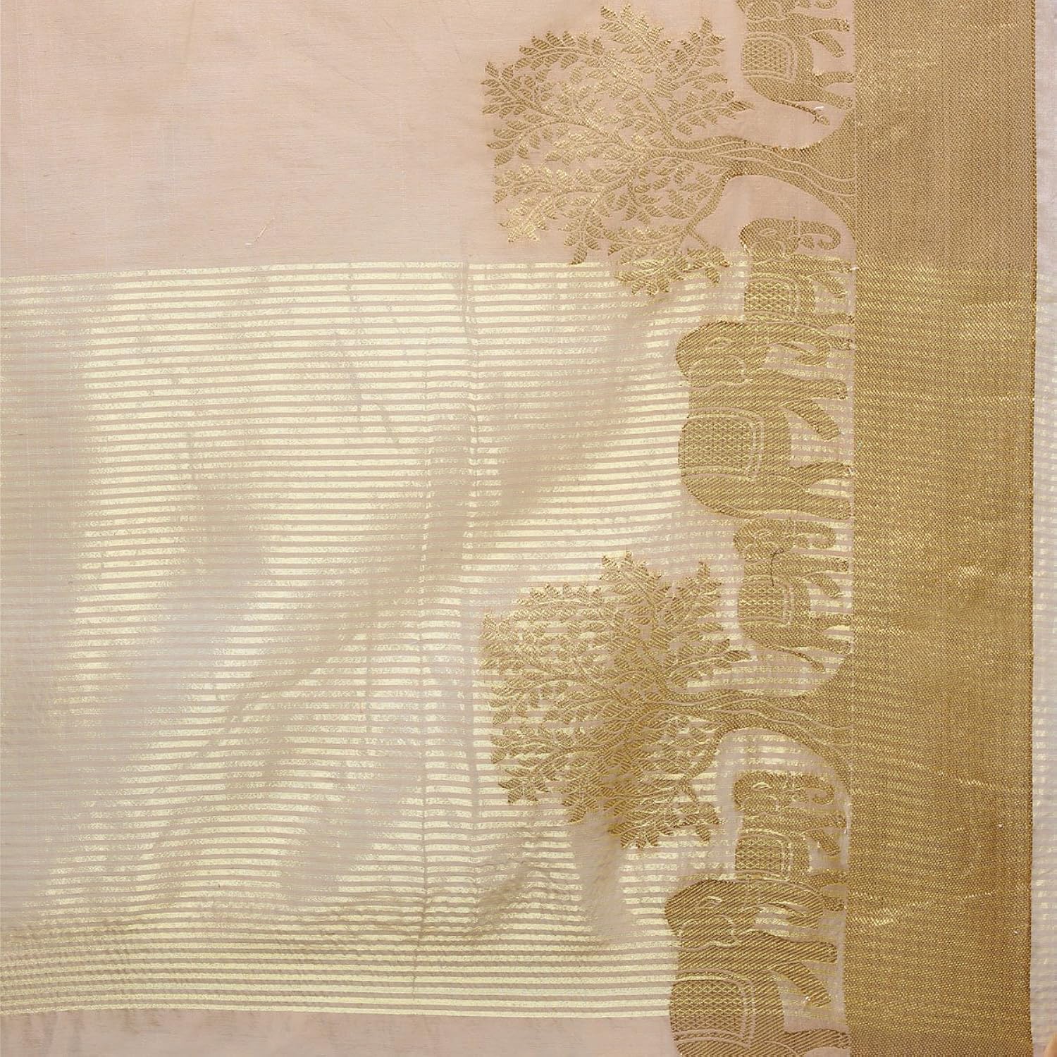 women's poly cotton traditional saree unstitched blouse design (kanjivaram gaj chikku_beige)