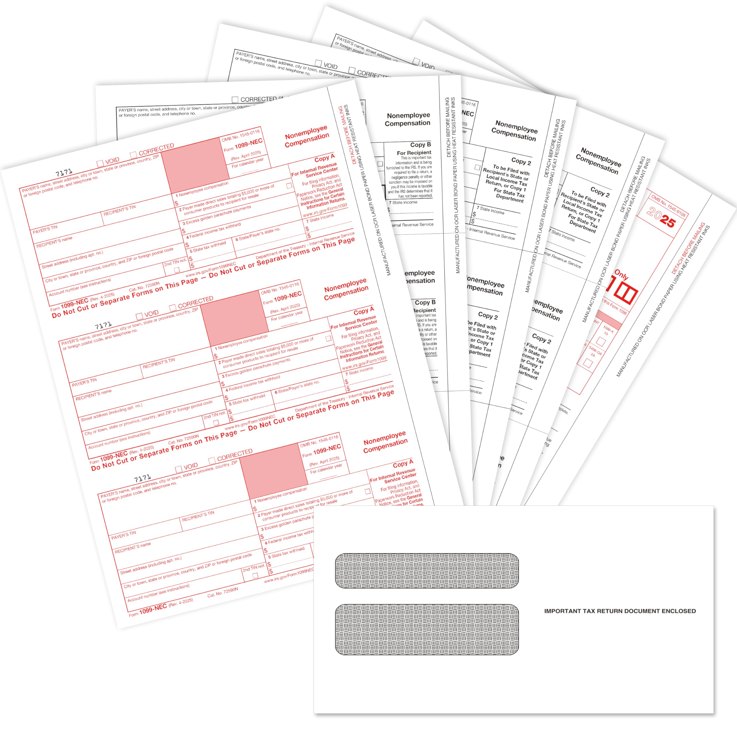 Photo 1 of 1099 NEC Tax Forms 2025 with Envelopes, 1099 NEC Tax Form Kit– Great for Accounting, 25 Self Seal Envelope, 25 Pack (1099 NEC 25 With Envelopes)