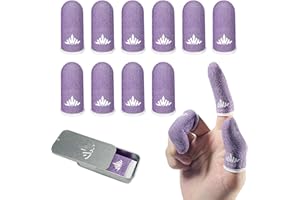 Jwh 10 Pcs Silver Fiber Game Finger Sleeves,Purple Thumb Sleeves Mobile Gaming Cots,Game Thumb Covers,Gaming Finger Gloves with Touchscreen for Pubg ​Fundas para Dedos Dedales Gamer Profesionales