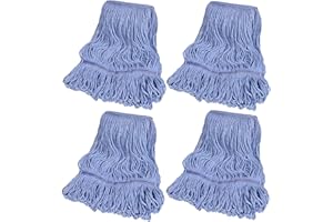 HiBaby 4 Pack Commercial Mop Head Replacement, Heavy Duty Mop Head Commercial Replacement for General and Floor Cleaning, Wet Industrial Blue Cotton Looped End String Head Refill (Blue)