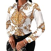 Buchona Blouses for Women Long Sleeve Floral Print Blouses & Button-Down Shirts Loose Collar Sexy Tops