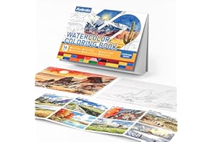 FLUNBRATO Watercolor Coloring Book with Reference Booklet,16 Sheets 10.6 x 7.7 inch 100% Cotton Cold Press, Beginner Friendly
