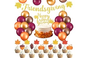 HABDJILTY Friendsgiving Party Decorations Including Banner Hanging Garland,Thanksgiving Cake Toppers with Fall Balloons Cake Topper for Fall Theme Party Thanksgiving decorations set