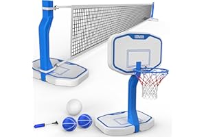LifeOG 2 in 1 Swimming Pool Basketball & Volleyball Game Set,includes Poolside Hoop, Balls, Net, and Pump,Ideal for Ages 6+ Kids/Adults,Suitable for All Inground Swimming Pools-WHITE