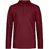 Nautica Boys School Uniform Long Sleeve Polo Shirt, Button Closure, Comfortable, Breathable Fabric
