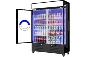 KICHKING 25.1 Cu.Ft Merchandiser Refrigerator Black Low Noise Commercial Refrigerator with Light Box 32-50°F