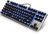 Mechanical Keyboard, Blue Switch USB Wired Topop Gaming Keyboard 87Keys Anti-ghosting with Illuminated LED Multimedia Backlit Key Cap for Gamers Typists Programmers (silver)