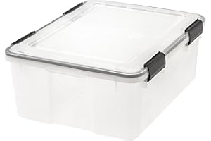IRIS OHYAMA IRIS USA 30 Quart WEATHERPRO Plastic Storage Box with Durable Lid and Seal and Secure Latching Buckles, Clear with Black Buckles, 1 Pack