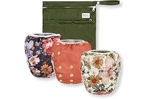 Nora's Nursery Reusable Swim Diapers and Wet Bag - One Size Fully Adjustable - Harlow Swim 3 Pack with Wet Bag