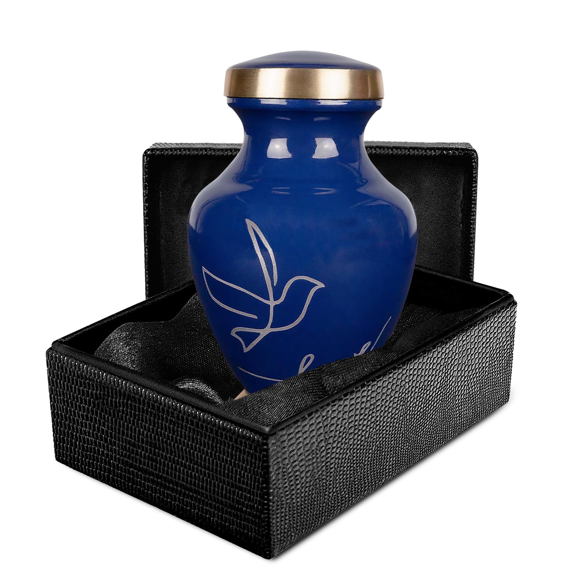 Trupoint Memorials Small Urns for Human Ashes - Keepsake, Mini, Dark Blue Aluminum & Brass Urn