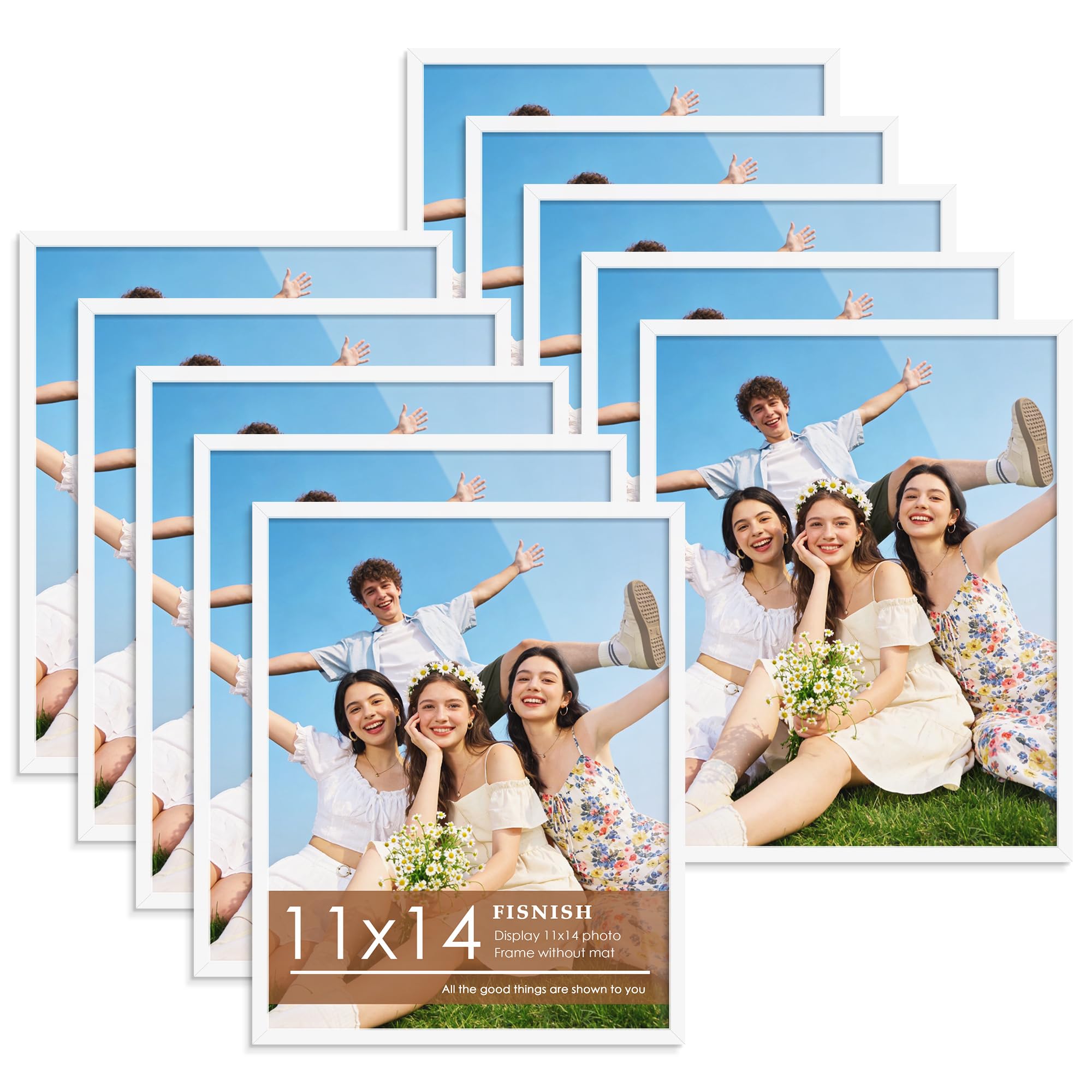 Fisnish 11x14 Picture Frame Set of 10, White Frames 11x14 for Tabletop Display, Horizontal or Vertical Wall Mounting Image