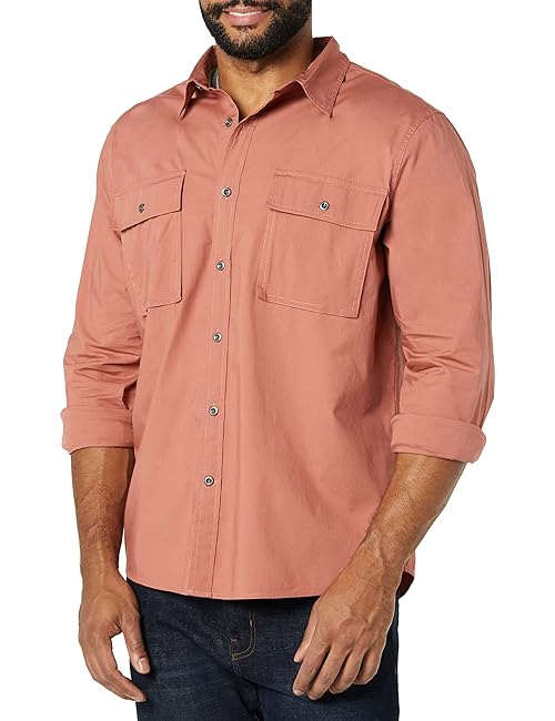 Goodthreads Men's Slim-Fit Long-Sleeve Two-Pocket Utility Shirt Shirt, -Clay, X-Large Tall