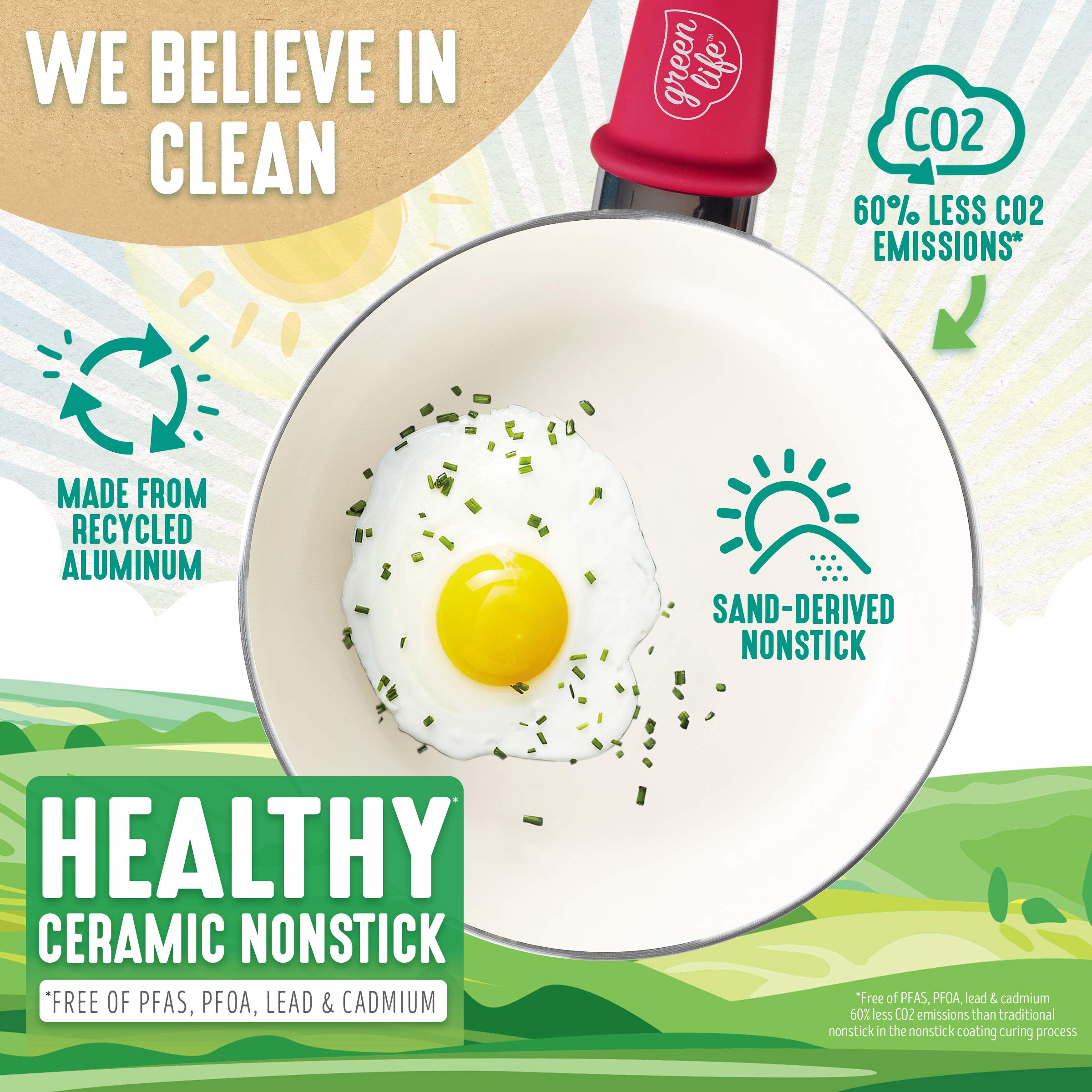 Greenlife 14 Piece Nonstick Ceramic Cookware Set with Soft Grip , burgendy