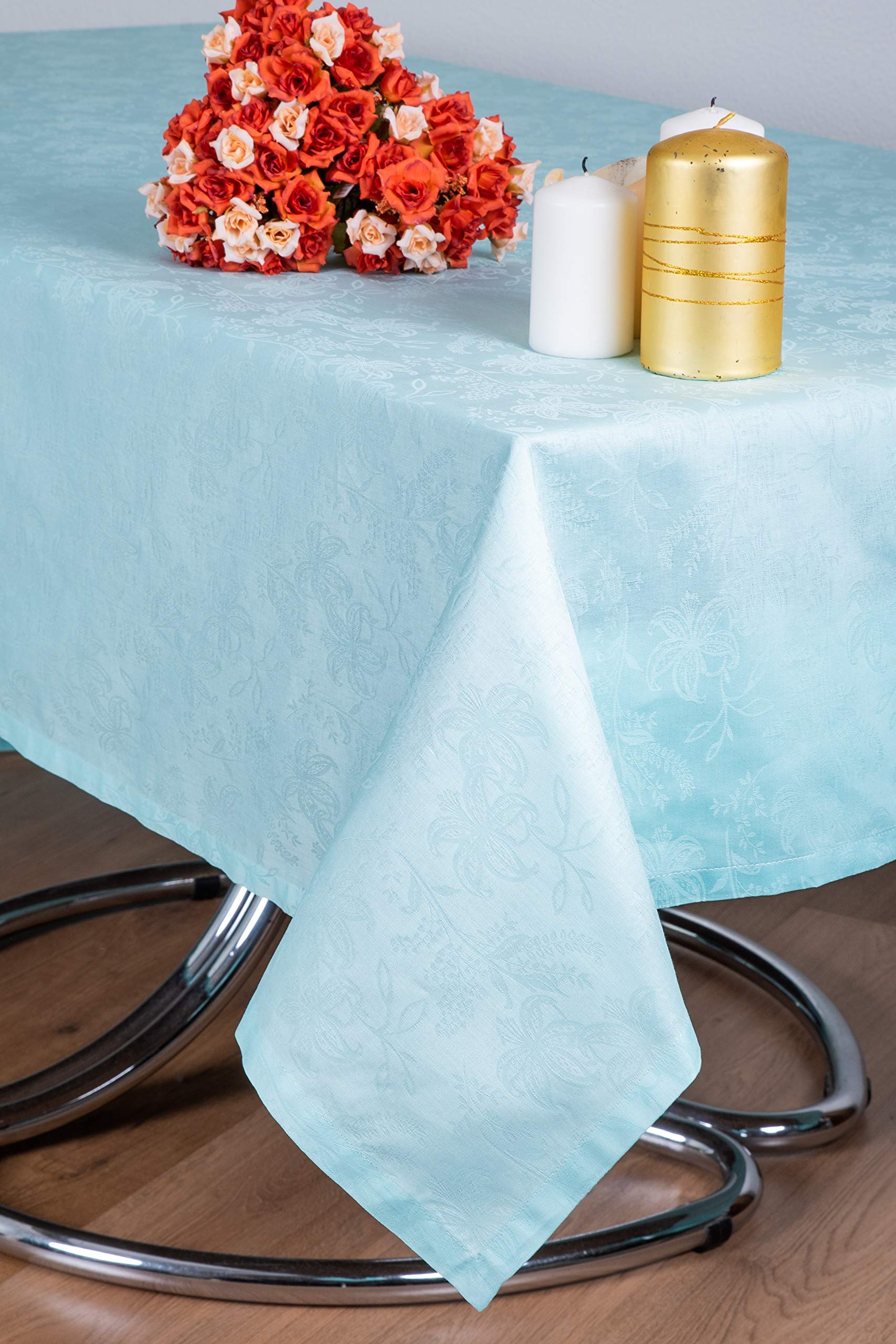 ESSE HOME - Confestyl Line - Tablecloth Rectangular for 6 people - Flanders Pure Cotton Jacquard - Made in Italy - Artisan Product - IRIS 598 (150x180 Tablecloth Green)