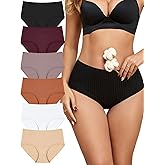 FINETOO Cotton Underwear for Women High Waisted Full Coverage Briefs Soft Breathable Moisture Wicking Ladies Panties 6 Pack