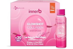 CJwellcare Innerb Glowshot Collagen (50.7 fl oz, 30 Servings) - Low-Molecular-Weight Fish Collagen Shots for Elasticity, Hydration, Improved Skin, Hair & Nails. Liquid Marine 3,000mg