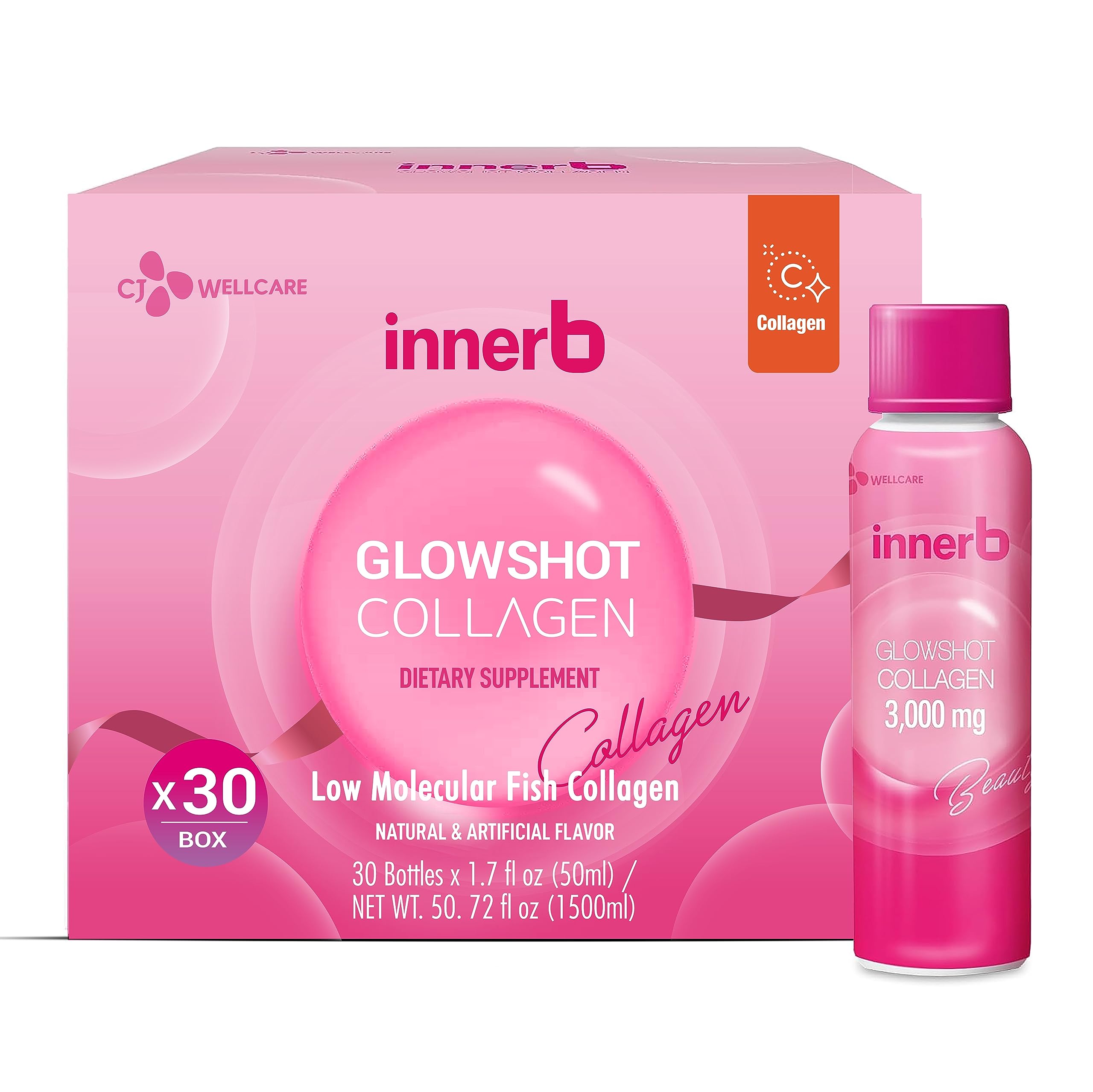 CJWellcare Innerb Glowshot Collagen 30 Servings 3,000mg Hair Skin Nails Liquid