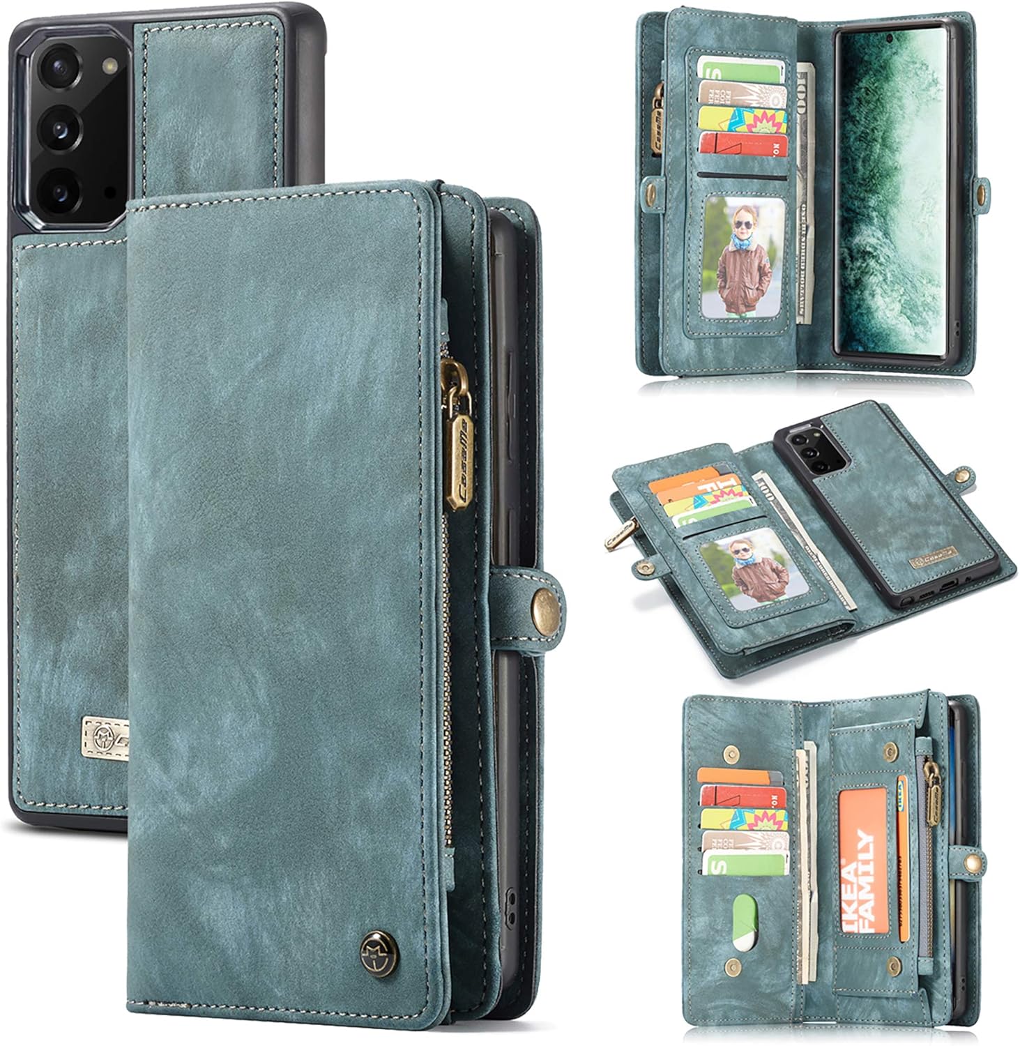 UFinetech 2-in-1 Stylish Samsung Galaxy Note 20 Case Wallet Magnetic Detachable Luxury Leather TPU Card Holder Flip with Lanyard Zipper Carrying Purse Cover for Samsung Galaxy Note 20 5G 2020 Blue