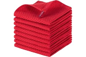 joybest Cotton Kitchen Dish Cloths, 8-Pack Waffle Weave Ultra Soft Absorbent Dish Towels Washcloths Quick Drying Dish Rags, 12x12 Inches, Red