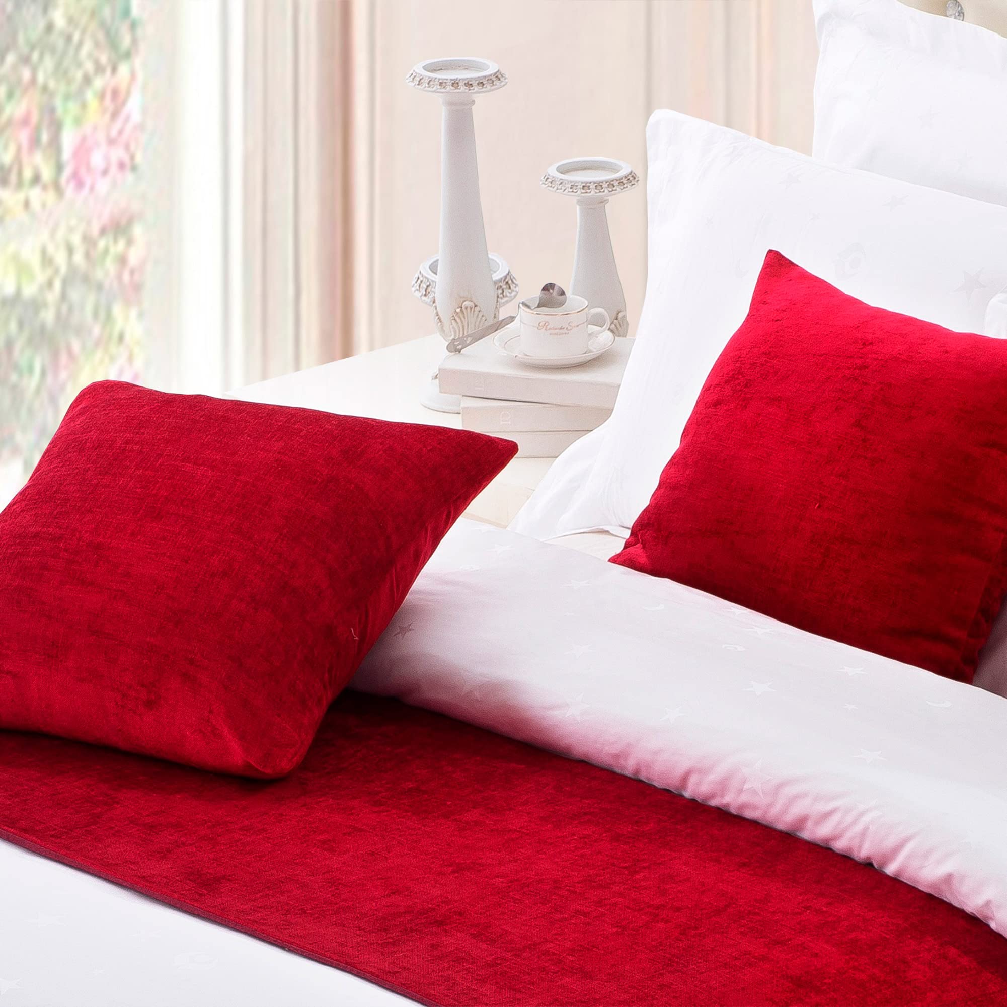 OSVINO Set of 2 Cushion Covers 50 x 50 cm Red Vintage Square Chenille Soft Cushion Cover for Bed and Living Room Home Bedroom Decoration — image 1