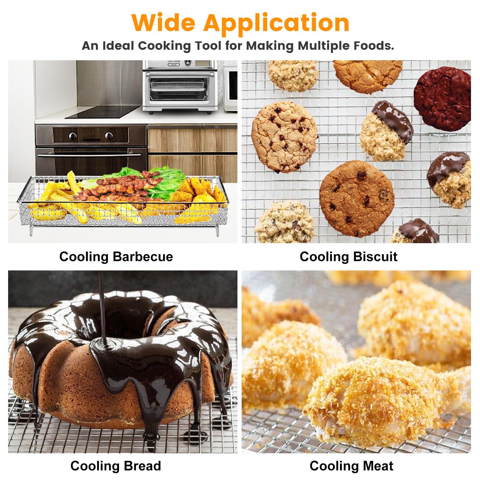 GWBSXM 3 Pieces Baking Set for Cuisinart TOA-60 TOA-65 TOA-70 Air Fryer Toaster Oven, Air Fryer Basket Pan Rack for Oven Air Fryer Accessories